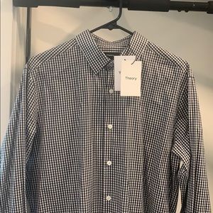 Theory black checkered, long sleeve button down